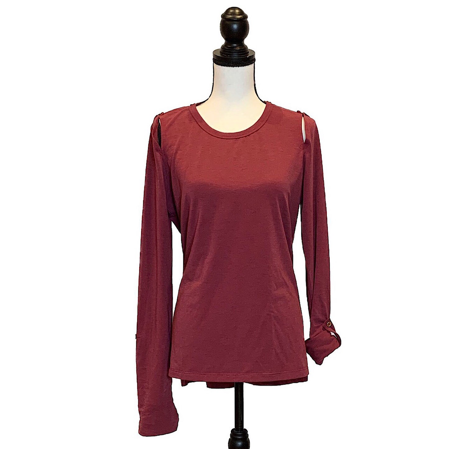 UPF Cold Shoulder Top with Button - AMBERNOON